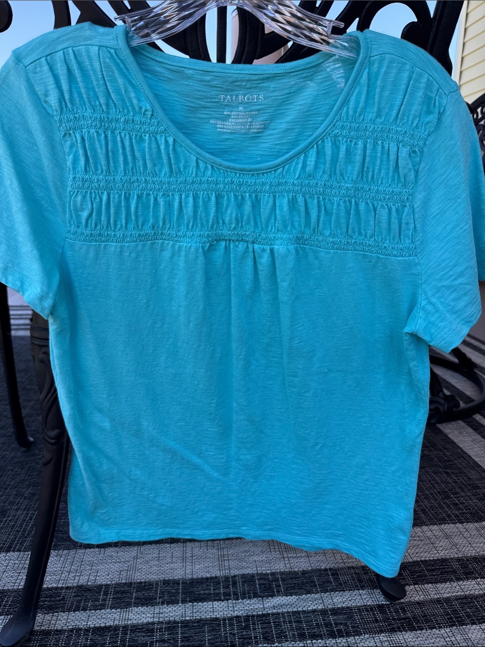 Talbots Turquoise Short-Sleeve Smocked Yoke Tee